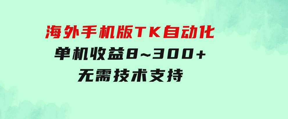 海外手机版TK自动化，单机收益8~300+，无需技术支持，新手小白均可操作-大源资源网