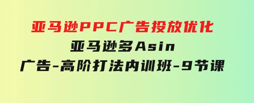 亚马逊PPC广告投放优化：亚马逊多Asin广告-高阶打法内训班-9节课-大源资源网