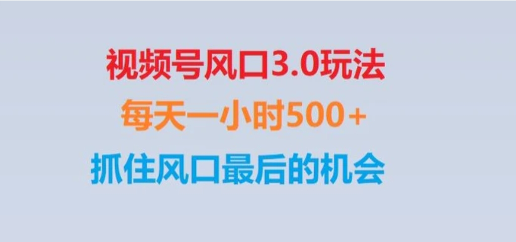 视频号风口3.0玩法单日收益1000+,保姆级教学,收益太猛,抓住风口最后的机会【揭秘】-大源资源网