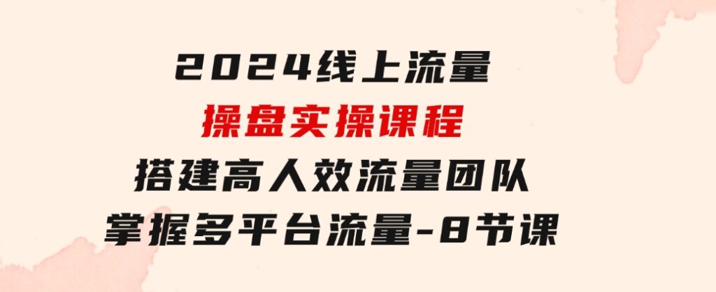 2024线上流量操盘实操课程，搭建高人效流量团队，掌握多平台流量-8节课-大源资源网