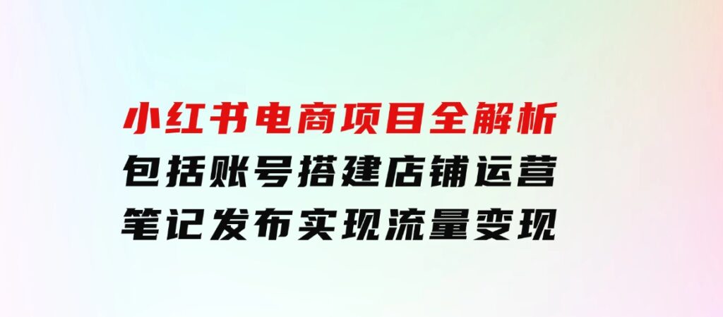 小红书电商项目全解析，包括账号搭建、店铺运营、笔记发布实现流量变现-大源资源网