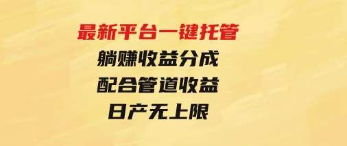 最新平台一键托管，躺赚收益分成配合管道收益，日产无上限-大源资源网