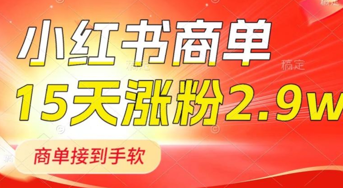 小红书商单最新玩法，新号15天2.9w粉，商单接到手软，1分钟一篇笔记-大源资源网