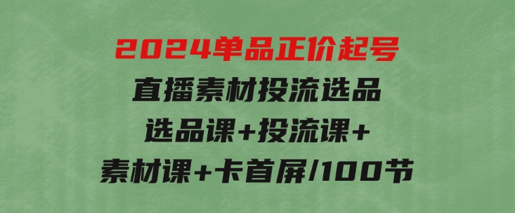 2024单品正价起号，直播素材投流选品：选品课+投流课+素材课+卡首屏/100节-大源资源网