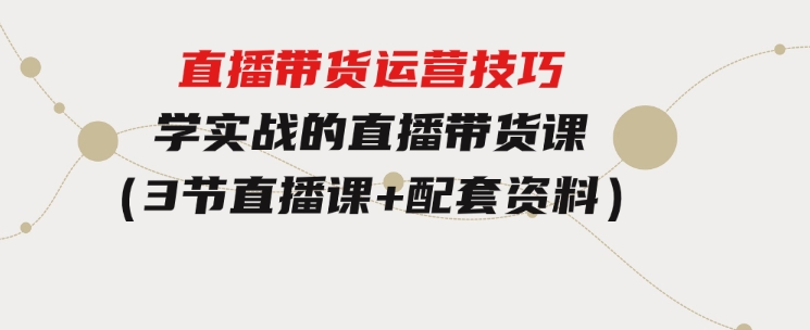 直播带货运营技巧，学实战的直播带货课（3节直播课+配套资料）-大源资源网