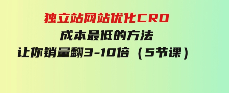 独立站网站优化CRO，成本最低的方法，让你销量翻3-10倍（5节课）-大源资源网