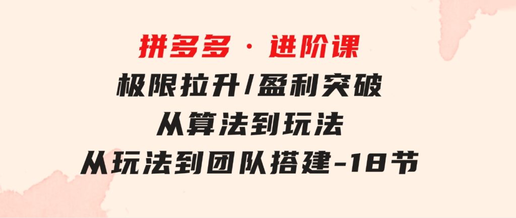 拼多多·进阶课：极限拉升/盈利突破：从算法到玩法从玩法到团队搭建-18节-大源资源网