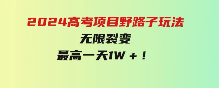 2024高考项目野路子玩法，无限裂变，最高一天1W＋！-大源资源网