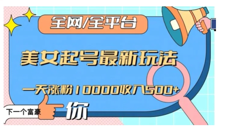 全网，全平台，美女起号最新玩法一天涨粉10000收入500+【揭秘】-大源资源网