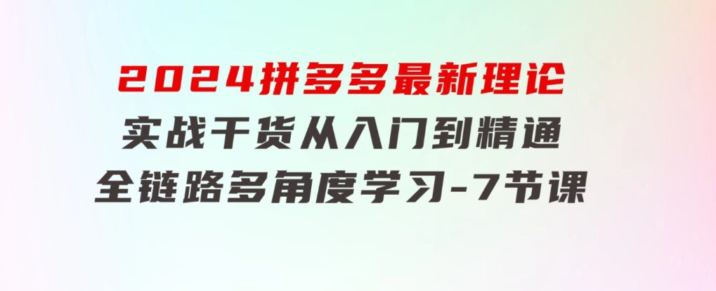 2024拼多多最新理论+实战干货，从入门到精通全链路多角度学习-7节课-大源资源网