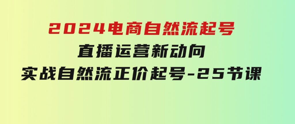 2024电商自然流起号，直播运营新动向实战自然流正价起号-25节课-大源资源网