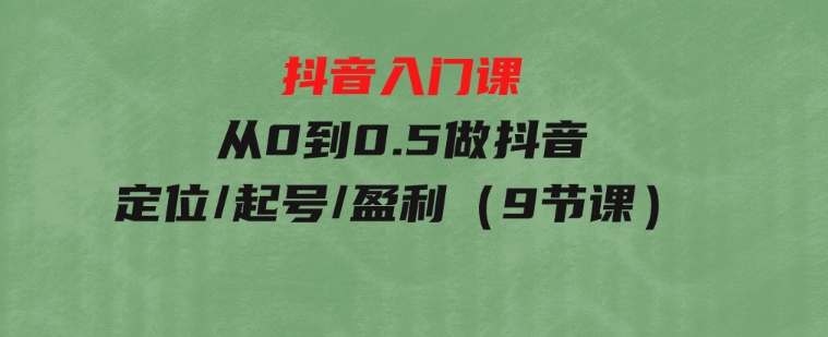 抖音入门课，从0到0.5做抖音，定位/起号/盈利（9节课）-大源资源网