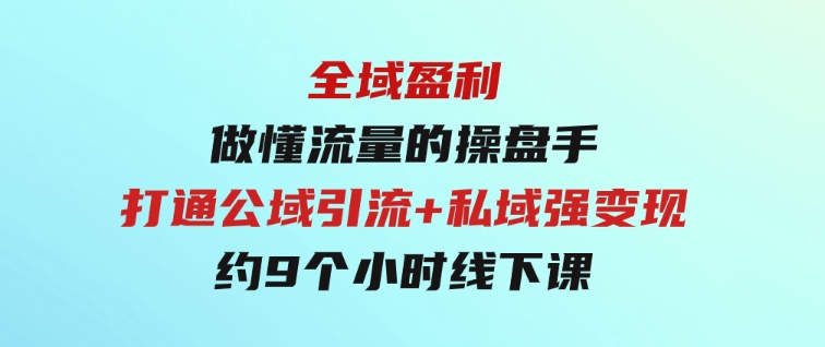 全域盈利·做懂流量的操盘手，打通公域引流+私域强变现，约9个小时线下课-大源资源网