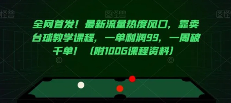 全网首发！最新流量热度风口，靠卖台球教学课程，一单利润99，一周破千单！-大源资源网