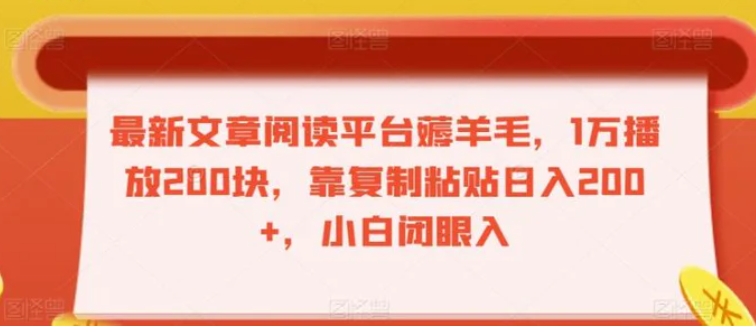 最新文章阅读平台薅羊毛，1万播放200块，靠复制粘贴日入200+，小白闭眼入【揭秘】-大源资源网