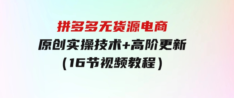 拼多多无货源电商，原创实操技术+高阶更新（16节视频教程）-大源资源网