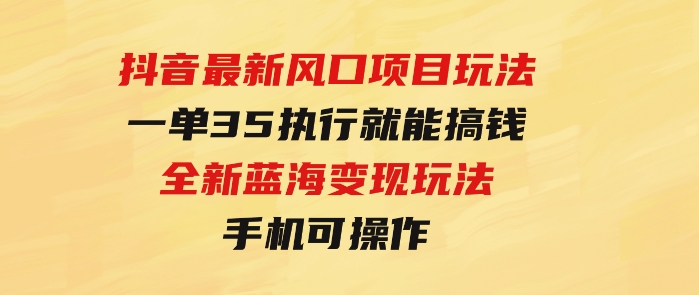 抖音最新风口项目玩法，一单35，执行就能搞钱全新蓝海变现玩法手机可操作-大源资源网