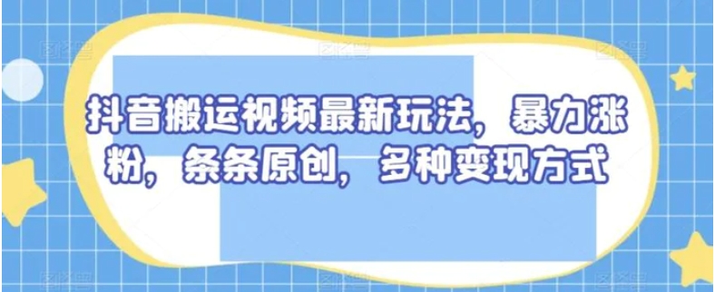 抖音搬运视频最新玩法，暴力涨粉，条条原创，多种变现方式【揭秘】-大源资源网