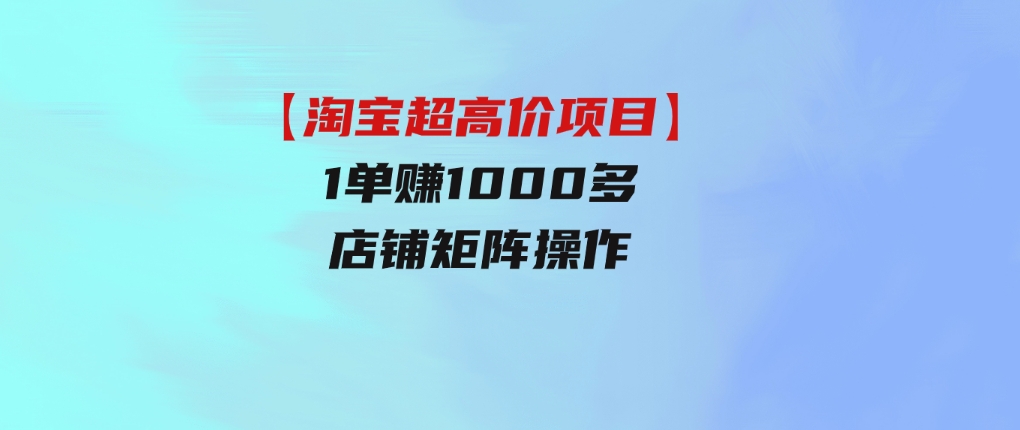 【淘宝超高价项目】1单赚1000多，店铺矩阵操作-大源资源网