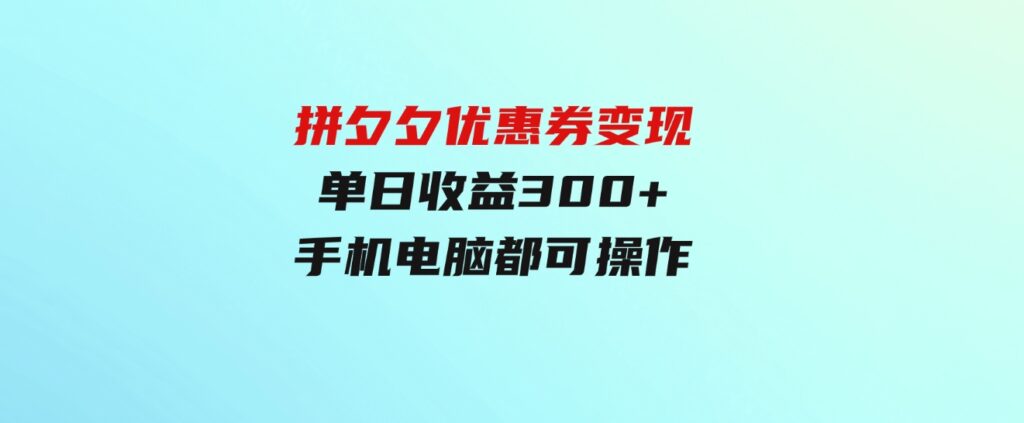 （9749期）拼夕夕优惠券变现，单日收益300+，手机电脑都可操作-大源资源网