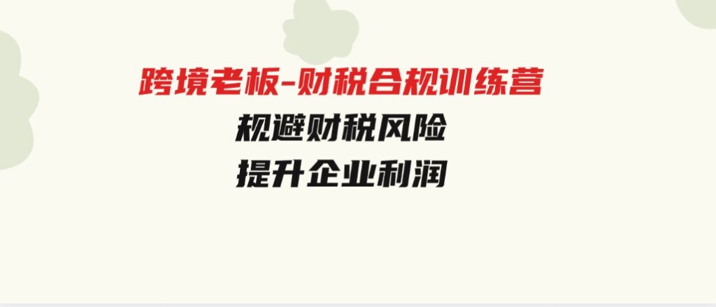 跨境老板-财税合规训练营，规避财税风险、提升企业利润-大源资源网