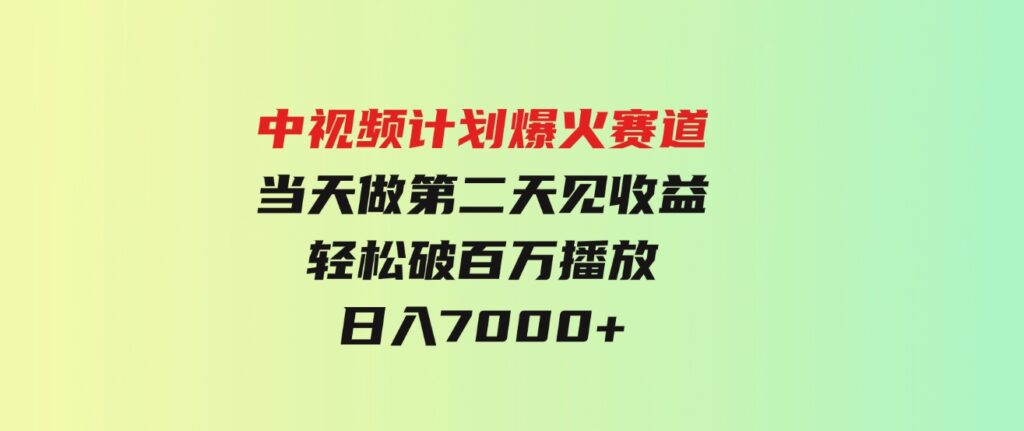 （9773期）中视频计划爆火赛道，当天做，第二天见收益，轻松破百万播放，日入7000+-大源资源网